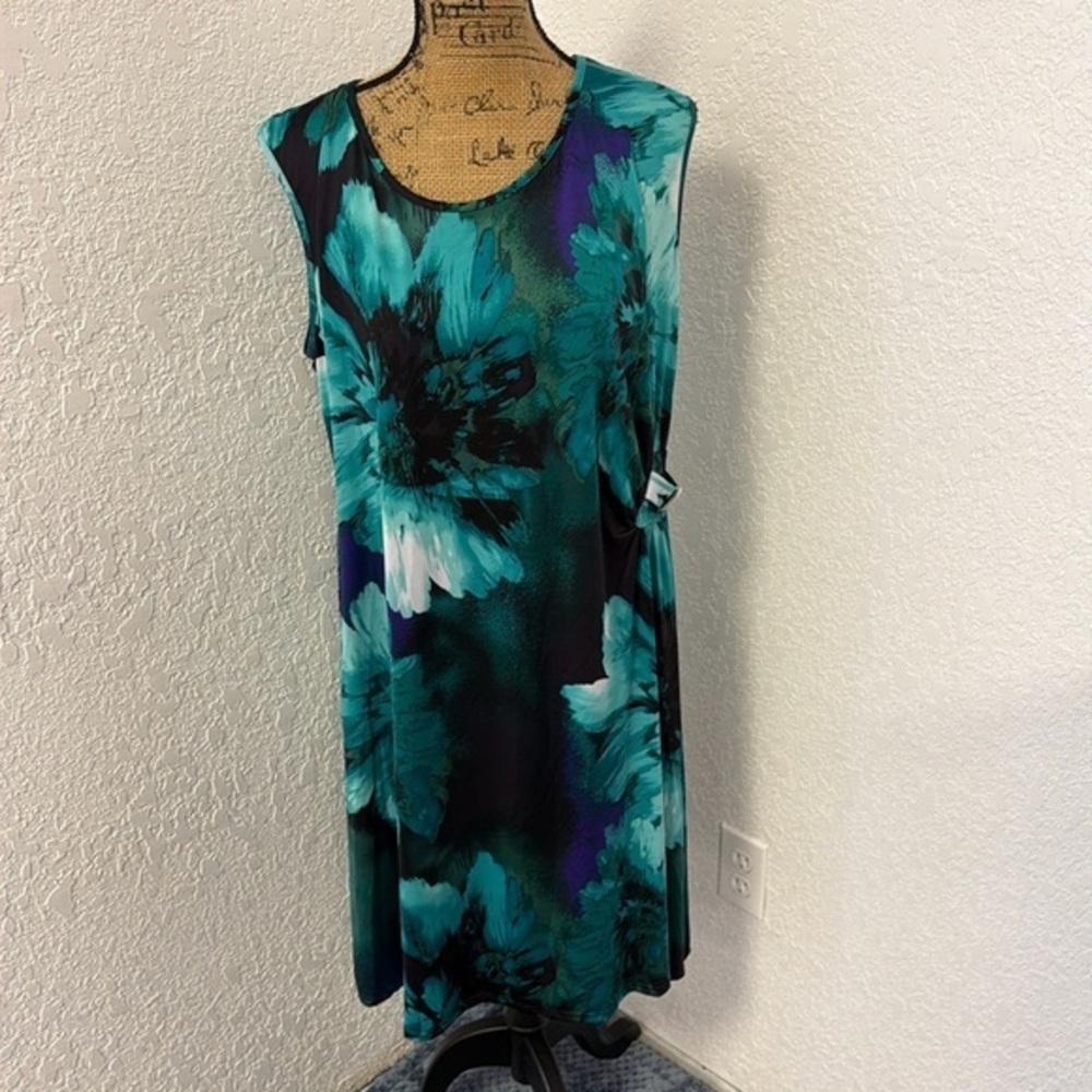 NY Collection Teal and Black Floral Midi Dress